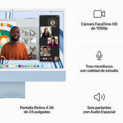 iMac con pantalla Retina 4,5K de 24 pulgadas Chip M3 de Apple con CPU de 8 núcleos y GPU de 10 núcleos 8GB Azul 256 GB