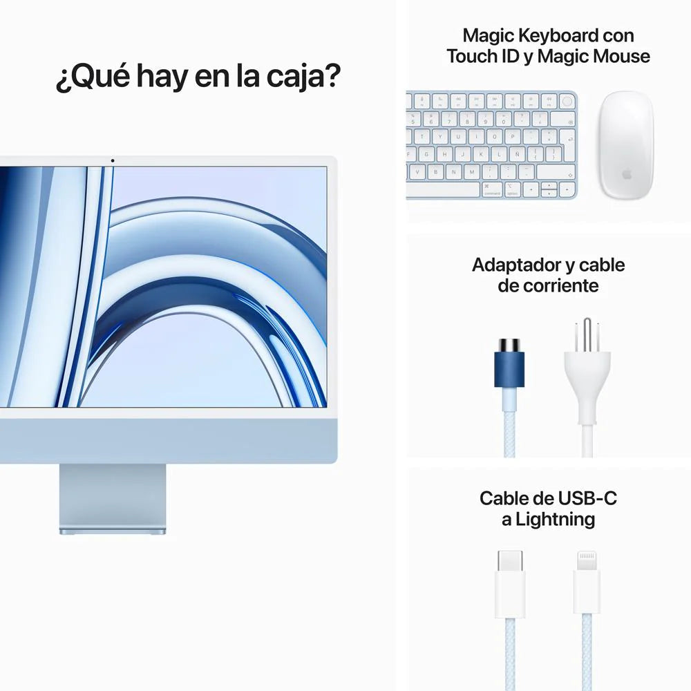iMac con pantalla Retina 4,5K de 24 pulgadas Chip M3 de Apple con CPU de 8 núcleos y GPU de 10 núcleos 8GB Azul 256 GB