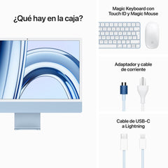 iMac con pantalla Retina 4,5K de 24 pulgadas Chip M3 de Apple con CPU de 8 núcleos y GPU de 10 núcleos 8GB Azul 256 GB