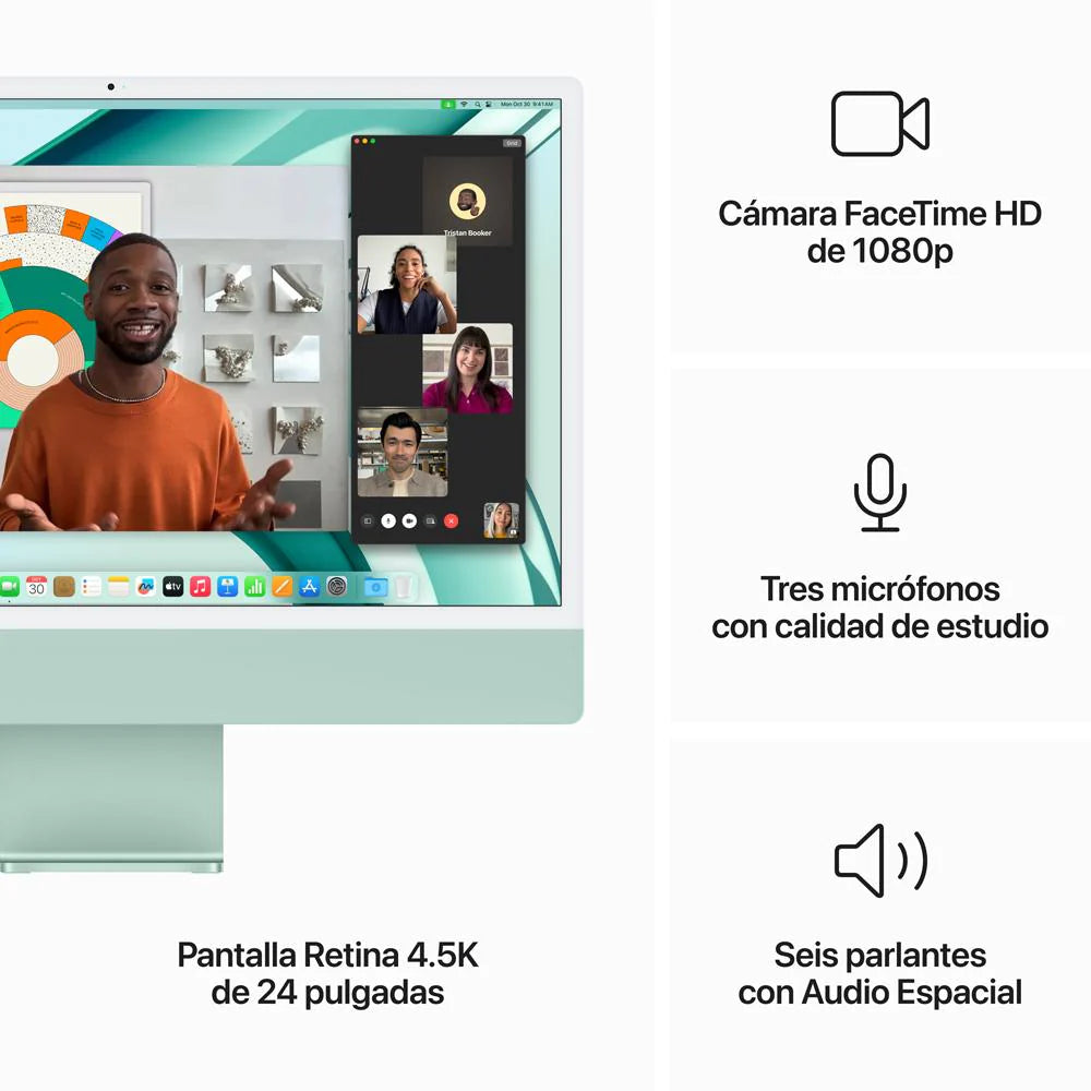 iMac con pantalla Retina 4,5K de 24 pulgadas Chip M3 de Apple con CPU de 8 núcleos y GPU de 10 núcleos 8GB Verde 256 GB