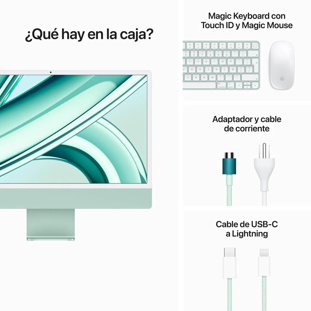iMac con pantalla Retina 4,5K de 24 pulgadas Chip M3 de Apple con CPU de 8 núcleos y GPU de 10 núcleos 8GB Verde 256 GB