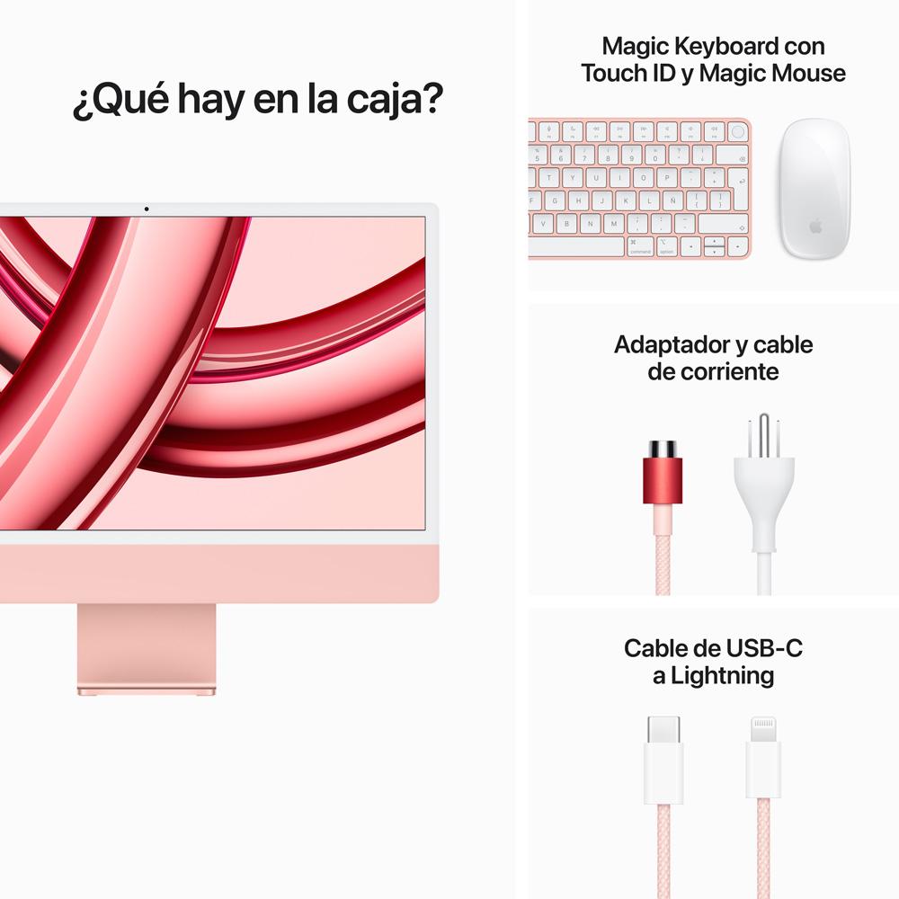 iMac con pantalla Retina 4,5K de 24 pulgadas Chip M3 de Apple con CPU de 8 núcleos y GPU de 10 núcleos 8GB Rosa 256 GB