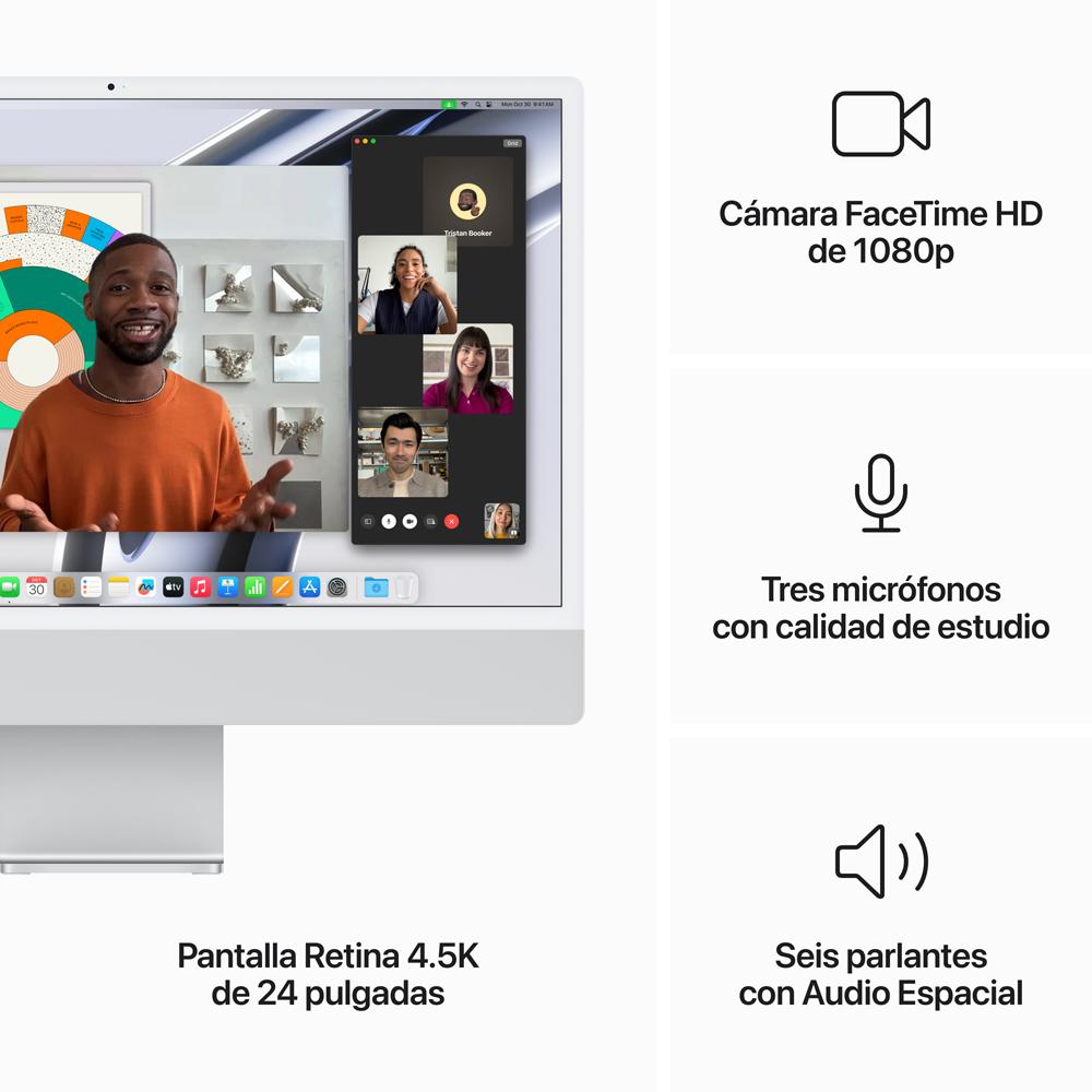 iMac con pantalla Retina 4,5K de 24 pulgadas Chip M3 de Apple con CPU de 8 núcleos y GPU de 10 núcleos 8GB Plata 256 GB