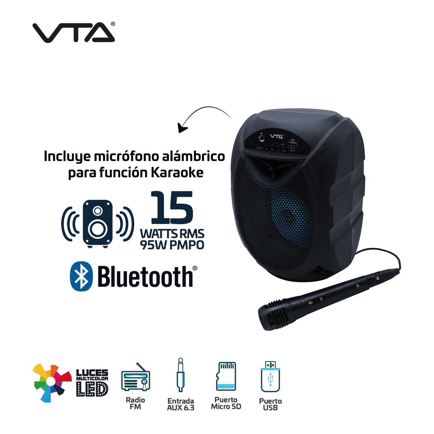 Parlante Recargable Bluetooth 15W Con Función Karaoke