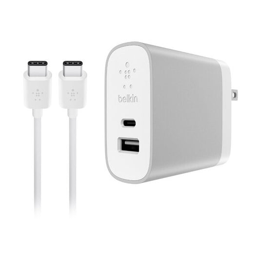 Cargador Belkin puertos USB-C + USB-A + Cable USB-C - Plata